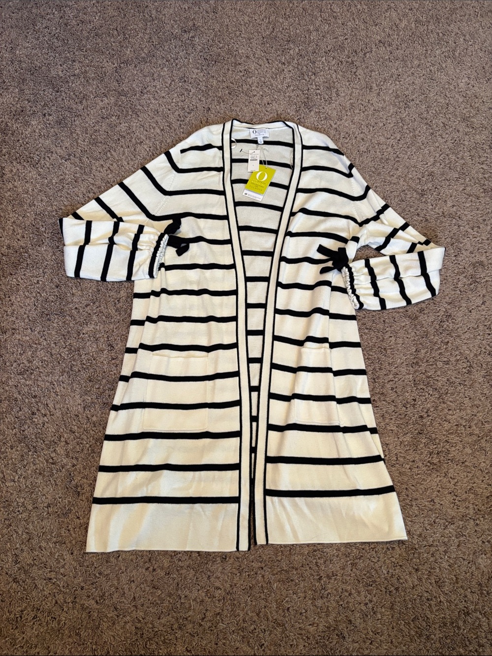 NWT Oprah Magazine for Talbots Black White Striped Cardigan Sweater L